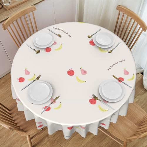 Runde Tischdecke, 152,4 cm, Wasserdicht, Spitzenrand, Ölbeständig, für Drinnen und Draußen, für Picknick-Brunch-Tisch, Cartoon-Obst-Stil Colorful 60 In von ZALXOZYL