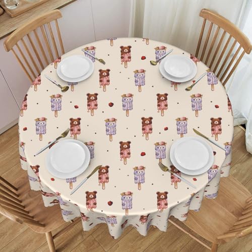 Runde Tischdecke Mit Spitzenakzent, 152,4 cm, Wasserabweisend, Cartoon-Obst-Stil, für Cafés, Brunch, Schmutzabweisend, Waschbar, für Alle Tische Colorful 60 In von ZALXOZYL