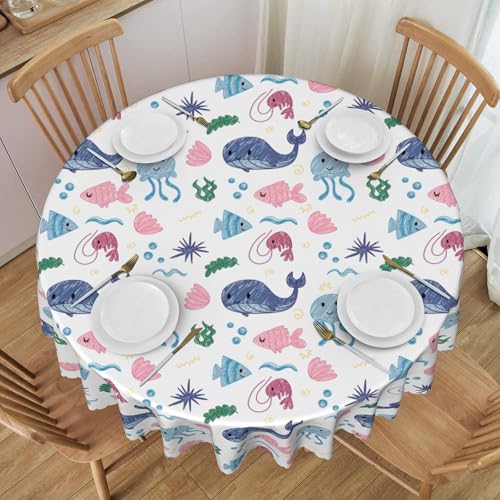 Runde Tischdecke Mit Spitzenbesatz, 152,4 cm, Pflanzen- Und Tiermuster, Wasserfest, Pflegeleicht, Zum Schutz des Esstischs Auf Der Terrasse E Diameter 60In von ZALXOZYL