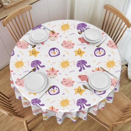 Runde Tischdecke Mit Spitzenbesatz, 152,4 cm, Pflanzen- Und Tiermuster, Wasserfest, Pflegeleicht, Zum Schutz des Esstischs Auf Der Terrasse F Diameter 60In von ZALXOZYL