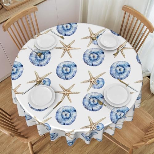 Runde Tischdecke Mit Spitzenbesatz, Motiv: Meereslebewesen, 152,4 cm, Wasserdichter Polyesterstoff für Café-Esstische, Knitterfrei, Waschbares Dekor E Diameter 60In von ZALXOZYL