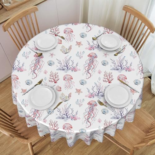 Runde Tischdecke Mit Spitzenmuster, Pflanzen Und Tiere, 152,4 cm, Wasserdicht, Ölbeständig, für Den Schutz Von Café-Bistro-Tischen Color Diameter 60In von ZALXOZYL