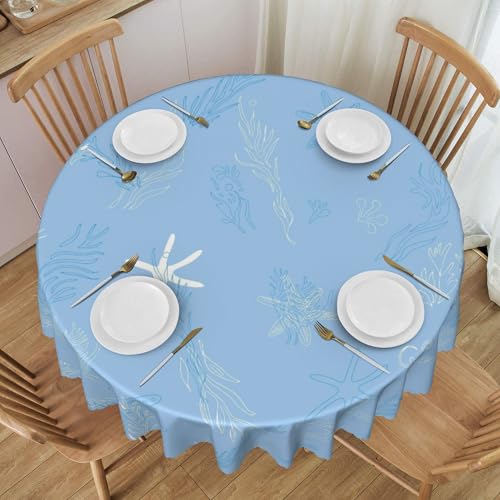 Runde Tischdecke Mit Spitzenstickerei, 152,4 cm, Meereslebewesen-Muster, Wasserfest, Knitterfrei, für Hochzeits- Und Brunch-Tischdecke B Diameter 60In von ZALXOZYL