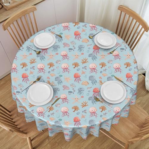 Runde Tischdecke Mit Spitzenstickerei, 152,4 cm, Meereslebewesen-Muster, Wasserfest, Knitterfrei, für Hochzeits- Und Brunch-Tischdecke F Diameter 60In von ZALXOZYL
