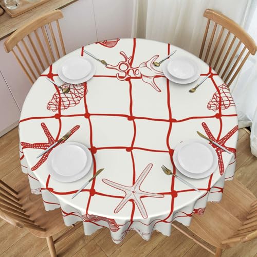 Runde Tischdecke Mit Spitzenverzierung, 152,4 cm, Meereslebewesen-Muster, Wasserabweisend, für Brunch, Kaffeetisch D Diameter 60In von ZALXOZYL