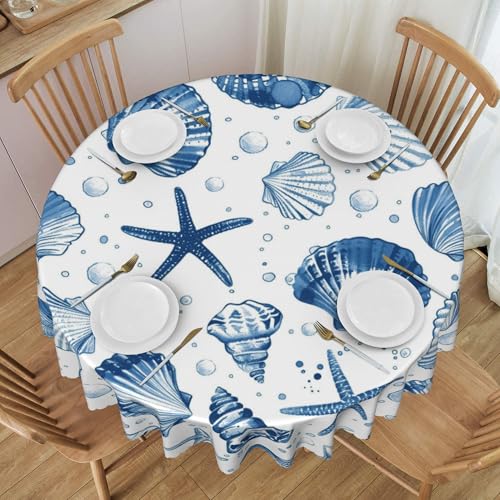Runde Tischdecke Mit Spitzenverzierung, 152,4 cm, Meereslebewesen-Muster, Wasserabweisend, für Brunch, Kaffeetisch F Diameter 60In von ZALXOZYL