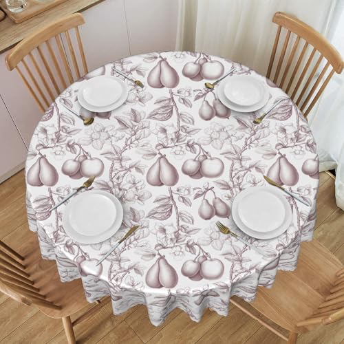 Wasserabweisende, Runde Tischdecke, 152,4 cm, Spitzenbesatz, Wiederverwendbar, Auslaufsicher, für Bauernhaus-Tischdekoration, Party, Cartoon-Obst-Stil A 60 In von ZALXOZYL