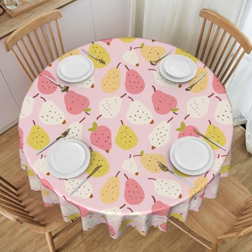 ZALXOZYL 60" wasserdichte Spitzentischdecke, Rund, Auslaufsicher, Wiederverwendbar, für Couchtisch, Partydekoration Im Freien, Cartoon-Obst-Stil Color 60 In von ZALXOZYL