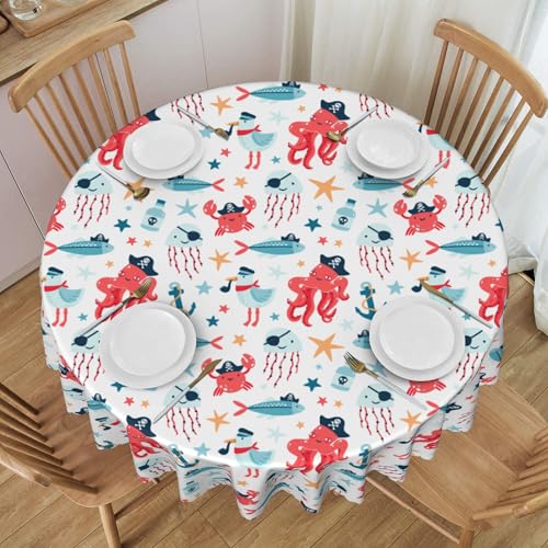 ZALXOZYL wasserdichte, Runde Spitzentischdecke Mit Meereslebewesen, 152,4 cm, Schmutzabweisendes Polyester für Esstische im Innen- Und Außenbereich, Knitterfreies Dekor F Diameter 60In von ZALXOZYL