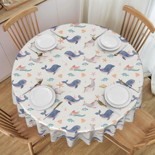 wasserdichte, Runde Tischdecke, 152,4 cm, Meereslebewesen-Muster, Spitzendesign, für Garten, Teeparty, Tischdekoration A Diameter 60In von ZALXOZYL