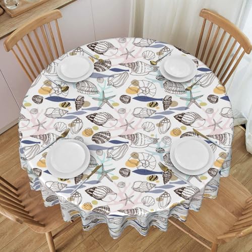 wasserdichte, Runde Tischdecke, 152,4 cm, Meereslebewesen-Muster, Spitzendesign, für Garten, Teeparty, Tischdekoration D Diameter 60In von ZALXOZYL
