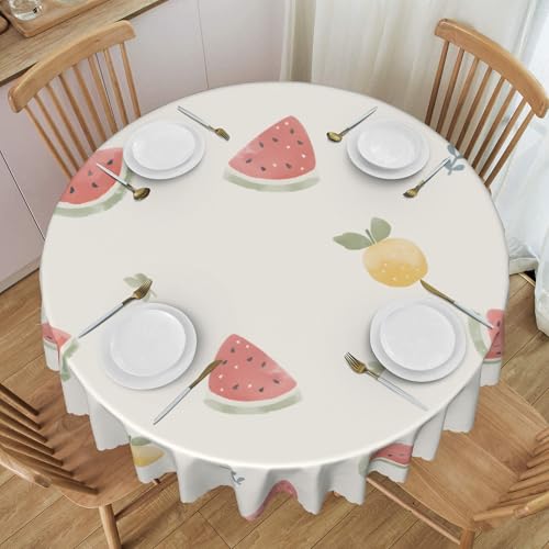 wasserdichte, Runde Tischdecke, 152,4 cm, Spitzenbesatz, Auslaufsicher, Fleckenabweisend, Knitterfrei, für Café und Garten, Cartoon-Obst-Stil B 60 In von ZALXOZYL