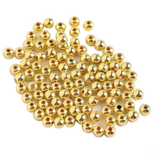 100 Stück Gold Silber Fliegenbinden Perlen zum Basteln oder zum Angeln, 345 mm Material mit Senkloch für einfache Verwendung (5 mm Gold) von ZAMETTER