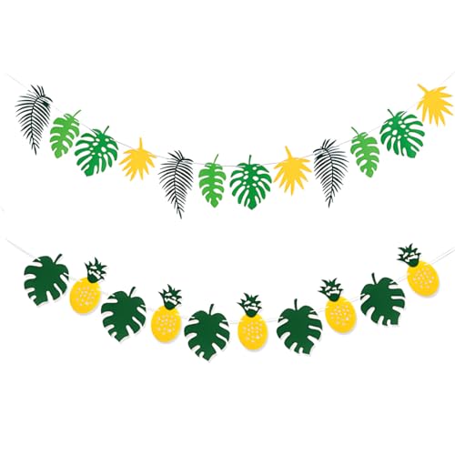 ZAMXHUG Tropische Blätter-Banner Girlande - 2pcs Palmblätter Ananas Girlande, Kindergeburtstag Dschungel Hawaii Gartenparty Sommerparty Deko, Wiederverwendbare Sommer Dschungel Geburtstag Dekoration ZAMXHUG Tropische Blätter-Banner Girlande - 2pcs Palmblätter Ananas Girlande, Kindergeburtstag Dschungel Hawaii Gartenparty Sommerparty Deko, Wiederverwendbare Sommer Dschungel Geburtstag Dekoration von ZAMXHUG