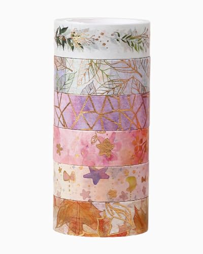 ZAMXHUG Washi Tape - 6 Rollen Klebebänder,Washi Klebeband Set Dekoratives Washi-Tape Niedliche Goldfolie Blume Dekorative Masking Tape für DIY Art & Crafts,15mm x 5m von ZAMXHUG
