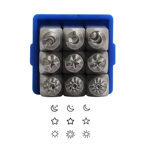 Celestials Designs Stahlmarken Set Von 9 Für Schmuckherstellung Und Metallpersonalisierung Mit Sun Moon Star Mustern Celestials Designs Stahlmarken Set Von 9 Für Schmuckherstellung Und Metallpersonalisierung Mit Sun Moon Star Mustern von ZANGWAGRU