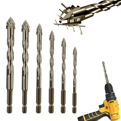 New Four-Flute Sawtooth Eccentric Drill Bit Set, Four Blade Serrated Eccentric Drill, High Hardness Skewed Head Drill for Ceramic Tile, Stone and Glass (6pcs) von ZANWANXIN