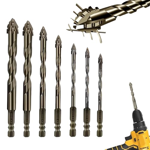 New Four-Flute Sawtooth Eccentric Drill Bit Set, Four Blade Serrated Eccentric Drill, High Hardness Skewed Head Drill for Ceramic Tile, Stone and Glass (7pcs) von ZANWANXIN