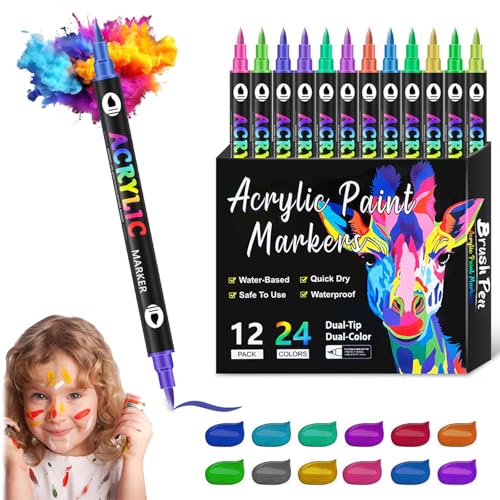 ZANWANXIN Beyonddraw Dual Tip Acrylic Paint Pen Marker, 12/24/36 Beyond Draw Acrylic Paint Markers, Ceramic Wood Canvas Plastic DIY Crafts No Bleed, Quick-Drying (12pcs) von ZANWANXIN