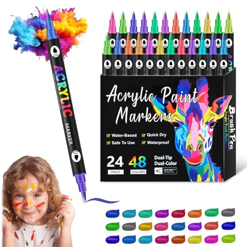 ZANWANXIN Beyonddraw Dual Tip Acrylic Paint Pen Marker, 12/24/36 Beyond Draw Acrylic Paint Markers, Ceramic Wood Canvas Plastic DIY Crafts No Bleed, Quick-Drying (24pcs) von ZANWANXIN