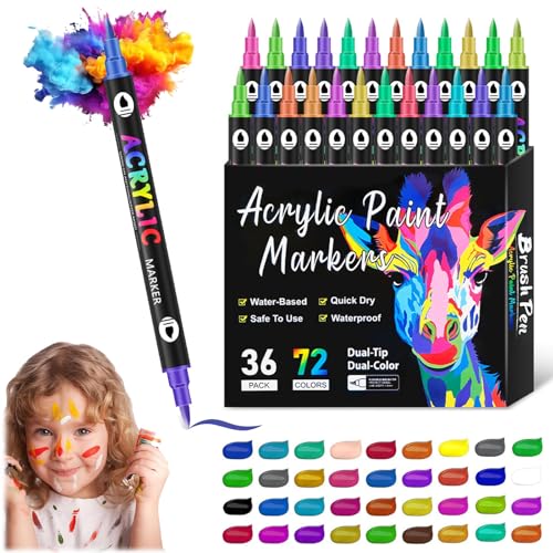 ZANWANXIN Beyonddraw Dual Tip Acrylic Paint Pen Marker, 12/24/36 Beyond Draw Acrylic Paint Markers, Ceramic Wood Canvas Plastic DIY Crafts No Bleed, Quick-Drying (36pcs) von ZANWANXIN