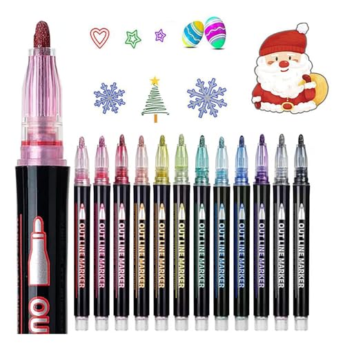 ZANWANXIN Illuminateupon/Neattidyly Marker Pen for Highlight, Double Line Quick Dry Outline Markers Metallic Glitter Pens for Drawing and Scribbling (12pcs) von ZANWANXIN