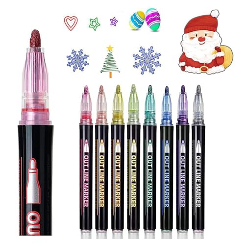 ZANWANXIN Illuminateupon/Neattidyly Marker Pen for Highlight, Double Line Quick Dry Outline Markers Metallic Glitter Pens for Drawing and Scribbling (8pcs) von ZANWANXIN