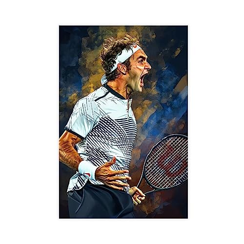ZAPORA Roger Federer Leinwand-Poster, Wandkunst, Dekordruck, Bild, Gemälde für Wohnzimmer, Schlafzimmer, Dekoration, ungerahmt, 40 x 60 cm von ZAPORA