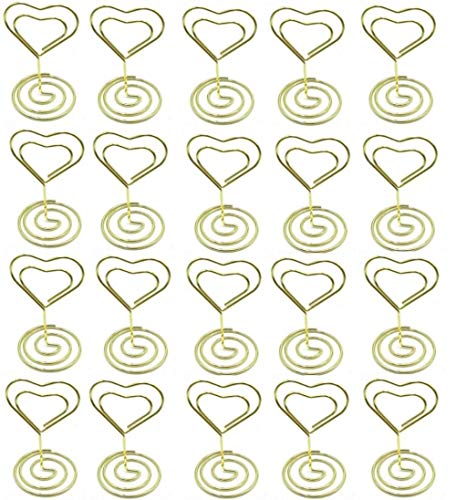 ZARRS Kartenhalter Clip,Herz Tischnummer 20 Pack Namenskartenhalter mit robusten Basis für Hochzeit Fotos Dekoration Stahl 4.5 cm(Gold) von ZARRS