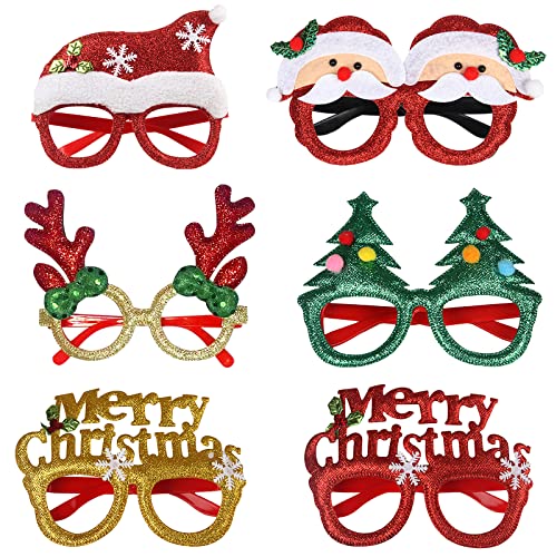 ZARRS Weihnachtsfeier Brille,6 Stück Weihnachten Brille Party Rahmen Frohe Weihnachten Glitter Brille für Kinder Erwachsene Weihnachtsgeschenke von ZARRS