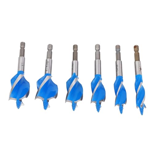 ZASCHMOY 6 PCs Auger -Bohrer -Bit mit 4 Flötendesign, Hex Shank und Mehreren Größen für Holzbearbeitungsprojekte Umfasst 1/2in, 5/8in, 3/4in, 7/8in, 1in und 1-1/8 Zoll Holzbohrerbits von ZASCHMOY