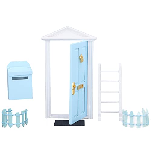 ZASCHMOY Exquisite Mini -Holztür mit Lebhaften Details und Gesättigte Farbe für 1:12 Puppenhaus - Red Tiny Holy Tooth Feenytür (BLUE) von ZASCHMOY