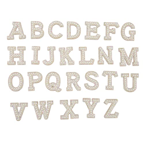 ZAWELIYO 26 Stück Alphabet-Stil, Kunstperlen-Strasssteine, Elegante Buchstaben-Aufnäher Zum Aufbügeln für Hüte, Rucksäcke, Hemden von ZAWELIYO