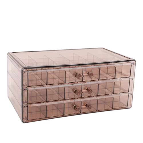 ZAWELIYO 3 Layer -Schmuck Organizer, 72 Cell Clear Clear Acryl -Schmuckschatulle, Ohrring- und Halskette -Display -Hülle für die Lagerung zu Hause, Boutique Show (Dunkelbraun) von ZAWELIYO