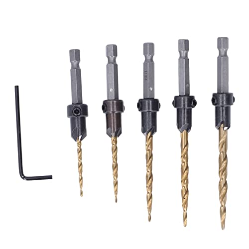 Zaweliyo 5 Piece Countersink Bohrer Bit Set - Hex Shank Imperial Größen (7/64-7/32) für Holz, Plastik, PVC - Professionelles Schalken mit Sechskantschlüssel von ZAWELIYO