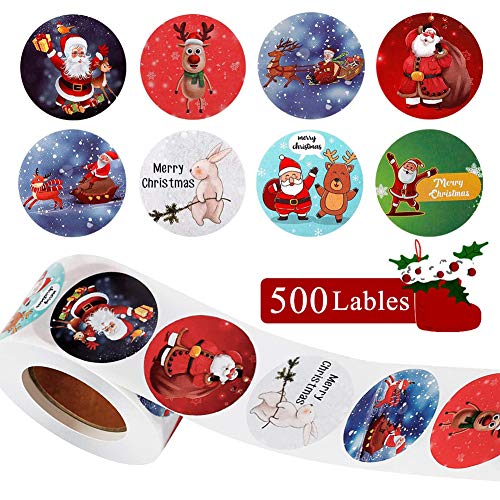 500 Stück Weihnachtsaufkleber, Geschenkaufkleber Weihnachten Rentier Santa Xmas Aufkleber, Weihnachtssticker Selbstklebend Merry Christmas Sticker für Papiertüten Geschenkverpackung Weihnachtskarten von ZAWTR