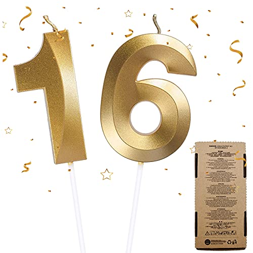 Geburtstag Zahl Kerzen, Zahlenkerze 1 & 6 Glitzer Cake Topper Happy Birthday Gold Geburtstagskerzen Kuchen Deko, Nummer Kerzen 16 Geburtstag Kerzen Kuchen Topper für Hochzeit Jahrestag Party Feier Geburtstag Zahl Kerzen, Zahlenkerze 1 & 6 Glitzer Cake Topper Happy Birthday Gold Geburtstagskerzen Kuchen Deko, Nummer Kerzen 16 Geburtstag Kerzen Kuchen Topper für Hochzeit Jahrestag Party Feier von ZAWTR