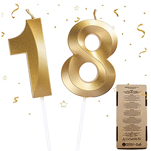 Geburtstag Zahl Kerzen, Zahlenkerze 1 & 8 Glitzer Cake Topper Happy Birthday Gold Geburtstagskerzen Kuchen Deko, Nummer Kerzen 18 Geburtstag Kerzen Kuchen Topper für Hochzeit Jahrestag Party Feier Geburtstag Zahl Kerzen, Zahlenkerze 1 & 8 Glitzer Cake Topper Happy Birthday Gold Geburtstagskerzen Kuchen Deko, Nummer Kerzen 18 Geburtstag Kerzen Kuchen Topper für Hochzeit Jahrestag Party Feier von ZAWTR
