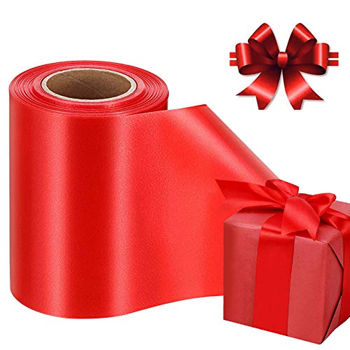 Geschenkband Satinband Rot, Breit Schleifenband Ringelband zum Basteln Geschenk Verpackung, Satin Band Stoffband Dekoband Bögen für Weihnachten Hochzeit Valentinstag Deko (100mm, 22m) von ZAWTR