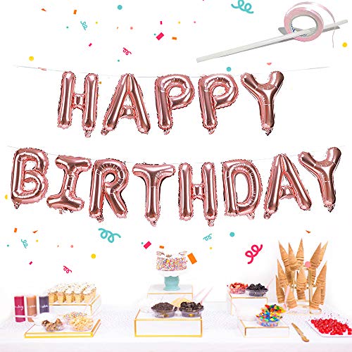 Happy Birthday Ballon Girlande, Rosegold Geburtstag Luftballon Deko Buchstaben Folienballons, 16 Zoll Alphabet Folien Ballon Banner mit Stroh Band für Frauen Junge Mädchen Geburtstag Babyparty Deko Happy Birthday Ballon Girlande, Rosegold Geburtstag Luftballon Deko Buchstaben Folienballons, 16 Zoll Alphabet Folien Ballon Banner mit Stroh Band für Frauen Junge Mädchen Geburtstag Babyparty Deko von ZAWTR