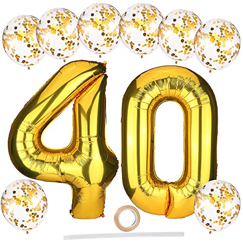 Luftballons Geburtstagsdeko Gold,40 Zoll XXL Riesen Folienballon Zahlen Luftballon 40 mit Gold Konfetti Luftballons/Band,Gold Folienballons Ballons Set für Männer Frauen 40. Jubiläum Geburtstag Deko von ZAWTR