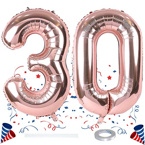 Luftballons Geburtstagsdeko Rosegold, 40 Zoll XXL Riesen Folienballon Zahlen Luftballon 30 mit Band, Rosegold Folienballons Helium Ballons für Mädchen Jungen Männer Frauen 30. Jubiläum Geburtstag Deko Luftballons Geburtstagsdeko Rosegold, 40 Zoll XXL Riesen Folienballon Zahlen Luftballon 30 mit Band, Rosegold Folienballons Helium Ballons für Mädchen Jungen Männer Frauen 30. Jubiläum Geburtstag Deko von ZAWTR