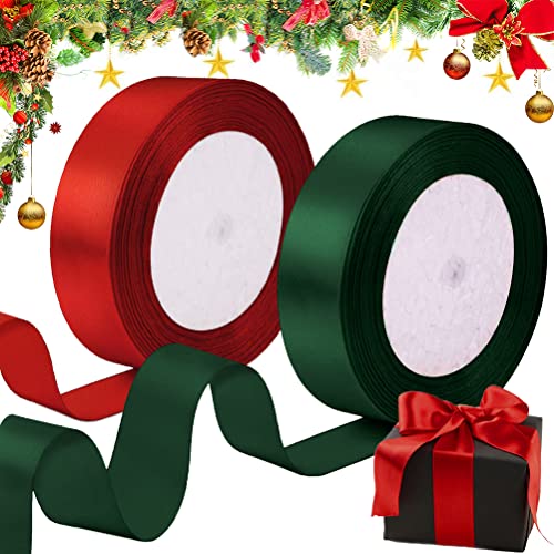 Weihnachten Satinband Geschenkband Breit, Schleifenband Seidenband Stoffband zum Basteln Geschenkverpackung, Rot Dunkelgrün Satin Band Dekoband für Weihnachtsdeko Hochzeit Geburtstag Party, 25mmx44M Weihnachten Satinband Geschenkband Breit, Schleifenband Seidenband Stoffband zum Basteln Geschenkverpackung, Rot Dunkelgrün Satin Band Dekoband für Weihnachtsdeko Hochzeit Geburtstag Party, 25mmx44M von ZAWTR