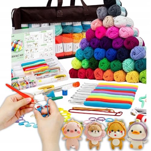 ZAXER Häkelwolle Set, 113 Stück Häkelgarn Set, Nädeln, Zubehör und Tasche, Häkelset für Kinder, Erwachsene, Anfänger, Acrylwolle zum Häkeln & Stricken ZAXER Häkelwolle Set, 113 Stück Häkelgarn Set, Nädeln, Zubehör und Tasche, Häkelset für Kinder, Erwachsene, Anfänger, Acrylwolle zum Häkeln & Stricken von ZAXER