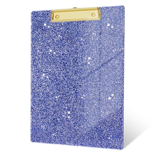 ZAXMEY Acryl-Klemmbrett, blaues Glitzer-Klemmbrett mit niedrigem Profil, Goldclip, Bling Bling Klemmbrett, A4 glitzerndes Klemmbrett, Größe 22.9x31.8 cm, Mann, Kinder ZAXMEY Acryl-Klemmbrett, blaues Glitzer-Klemmbrett mit niedrigem Profil, Goldclip, Bling Bling Klemmbrett, A4 glitzerndes Klemmbrett, Größe 22.9x31.8 cm, Mann, Kinder von ZAXMEY