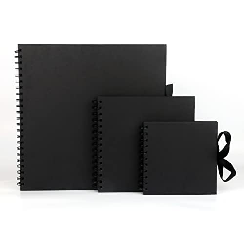 Kleines schwarzes Scrapbook Fotoalbum 100 Seiten/50 Blatt, 200 g/m², quadratisches Scrapbook mit Bandverschluss, ideal für Scrapbooking, Kunst, Handwerk und DIY (15 x 15 cm) von ZAYNEE