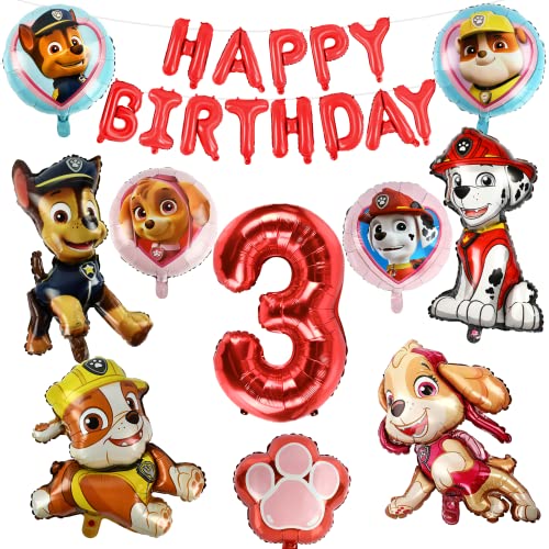 Hund Geburtstag Party Deko, Luftballon 3. Geburtstag, Deko 3. Geburtstag Junge, Hunde Geburtstag Deko, Kinder Geburtstagsdeko 3 Jahr, Geburtstagsballons Deko, Hund Ballon für Mädchen & Junge von ZAZOOT