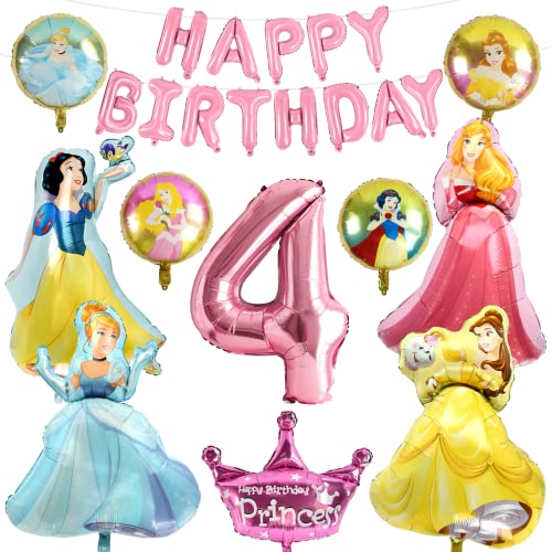 Prinzessin Folienballon Geburtstag, 4. Folienballon Prinzessin, Prinzessin Ballon, Princess Geburtstag Luftballons Banner, Prinzessin Geburtstagsdeko, Geburtstag Luftballons Mädchen von ZAZOOT