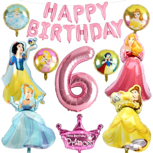 Prinzessin Folienballon Geburtstag, 6. Folienballon Prinzessin, Prinzessin Ballon, Princess Geburtstag Luftballons Banner, Prinzessin Geburtstagsdeko, Geburtstag Luftballons Mädchen von ZAZOOT