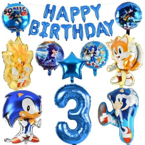 Sonic Luftballon Geburtstag 3, Sonic Ballon, Geburtstag 3 Jahr Junge, Sonic Geburtstag Deko, Hedgehog Luftballons Geburtstag 3, Hedgehog Party 3 Jahr, Hedgehog Decoration Supplies Luftballons von ZAZOOT